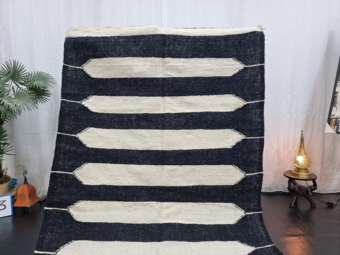 Black and White Striped Rug